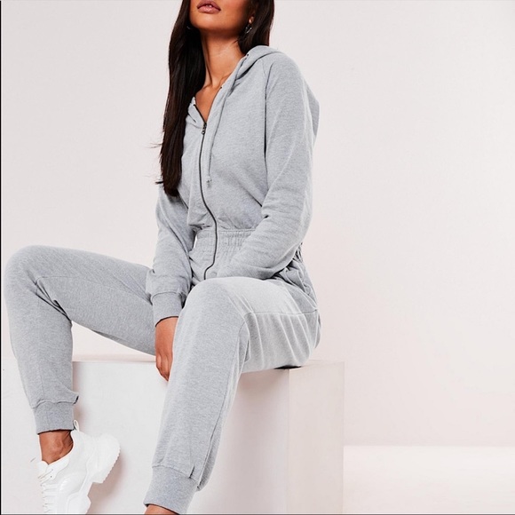 Missguided Pants - misguided grey hooded zip up jumpsuit